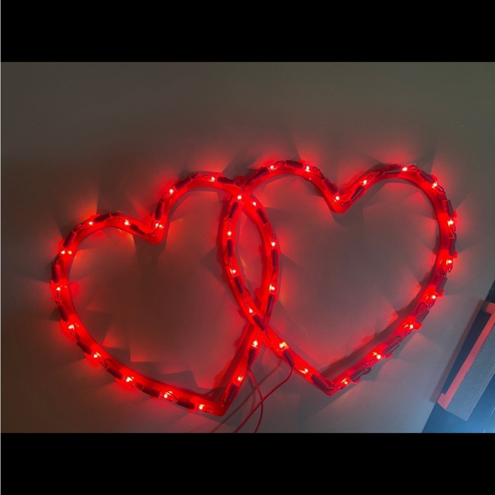 Double heart light red hearts window hanging plug in